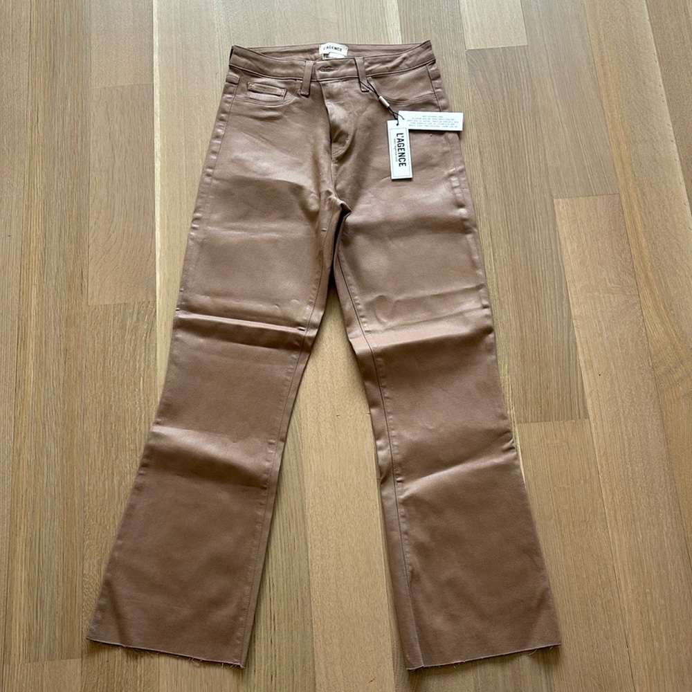 L'agence Kendra High Rise Crop Flare Coated Jeans in Cappuccino